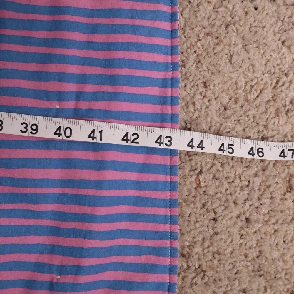 Handmade Patchwork Teddy Bear Baby Quilt Blue Pink Striped 43x38‎ Unfinished